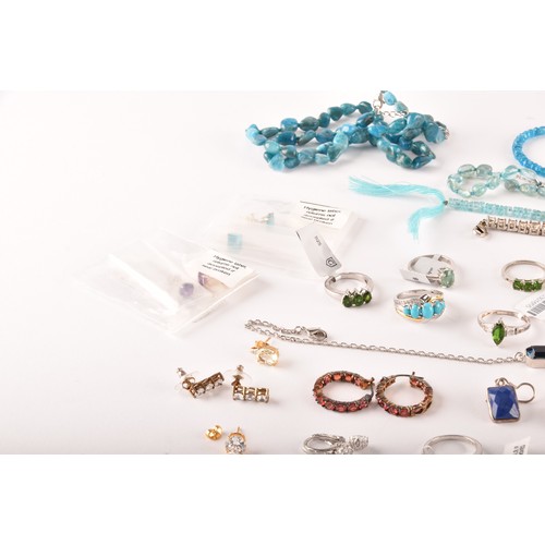 158 - A group of silver and gemstone jewellery, including a silver gilt and citrine line bracelet, a 9ct y... 