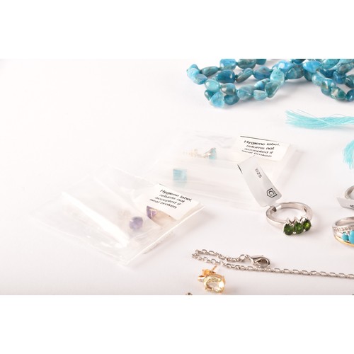 158 - A group of silver and gemstone jewellery, including a silver gilt and citrine line bracelet, a 9ct y... 