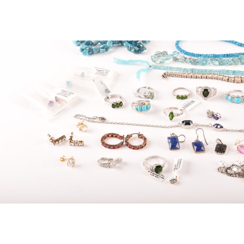 158 - A group of silver and gemstone jewellery, including a silver gilt and citrine line bracelet, a 9ct y... 