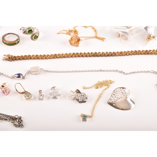 158 - A group of silver and gemstone jewellery, including a silver gilt and citrine line bracelet, a 9ct y... 