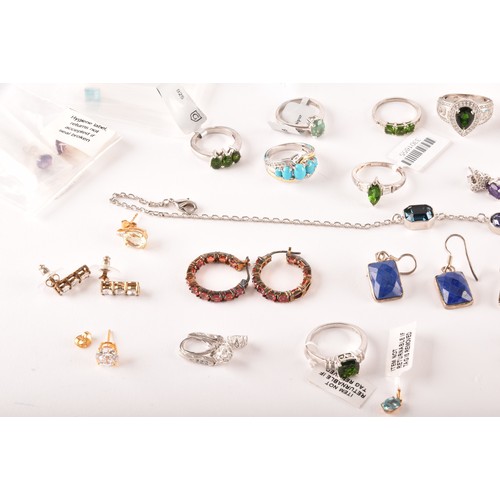 158 - A group of silver and gemstone jewellery, including a silver gilt and citrine line bracelet, a 9ct y... 