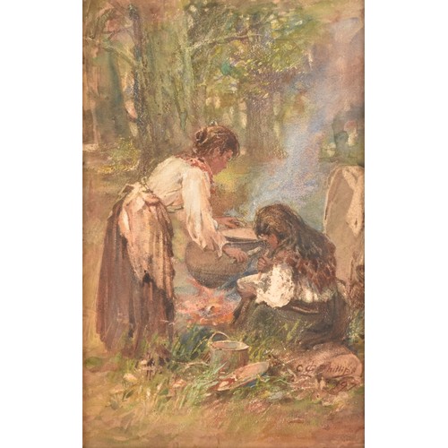 237 - After Charles Gustav Louis Phillips (1863–1944)'A Gipsy Cook', depicting two women cooking in a forr... 