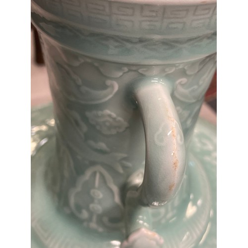 16 - A large Chinese Republic Period celadon glazed 'Longevity' vase, featuring rows of various shou (lon... 