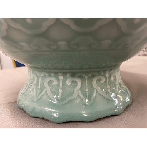 16 - A large Chinese Republic Period celadon glazed 'Longevity' vase, featuring rows of various shou (lon... 