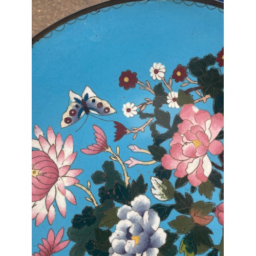 56 - A group of Japanese cloisonné items including a vase decorated with birds and flowers, 31cm, a blue ... 