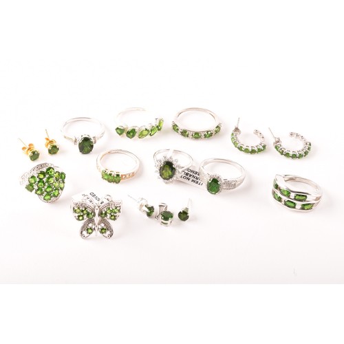 61 - A silver and chrome diopside butterfly ring, together with eight further silver and chrome diopside ... 