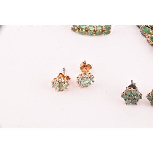 60 - A silver gilt and emerald pendant necklace set with mixed marquise-shaped emeralds, together with a ... 