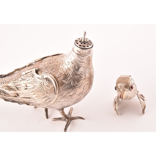 113 - An ornamental silver pheasant, import mark for Chester 1903 by Samuel Boyce Landeck, articulated win... 