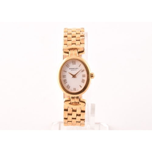 90 - A Raymond Weil Geneve 18k electroplated quartz wristwatch, the ivory dial with gilt numerals and bat... 