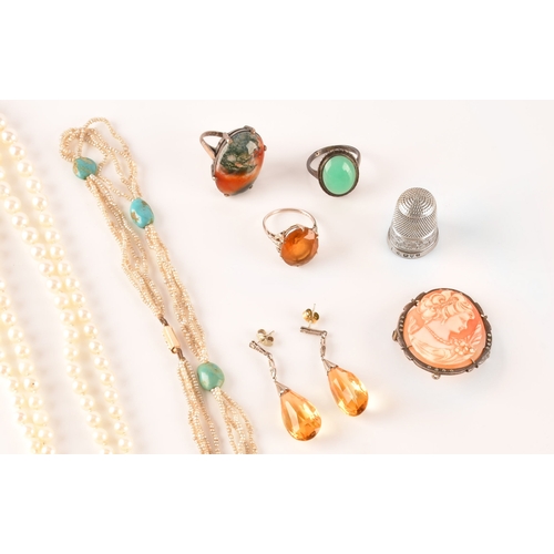 16 - A pair of pearl and yellow metal earrings, along with a collection of costume jewellery to include t... 