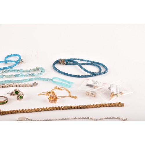 34 - A group of silver and gemstone jewellery, including a silver gilt and citrine line bracelet, a 9ct y... 