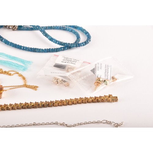 34 - A group of silver and gemstone jewellery, including a silver gilt and citrine line bracelet, a 9ct y... 