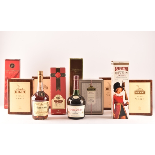 315 - A collection of four bottles of Hine V.S.O.P cognac, together with a Hine frare and delicate champag... 