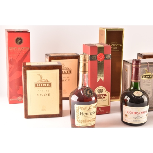 315 - A collection of four bottles of Hine V.S.O.P cognac, together with a Hine frare and delicate champag... 