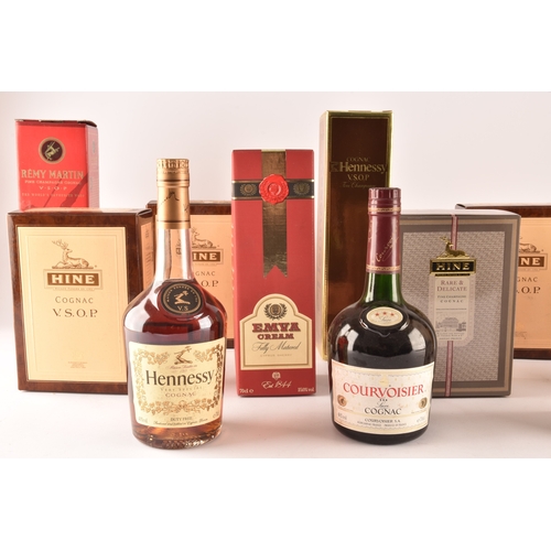 315 - A collection of four bottles of Hine V.S.O.P cognac, together with a Hine frare and delicate champag... 