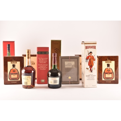 315 - A collection of four bottles of Hine V.S.O.P cognac, together with a Hine frare and delicate champag... 