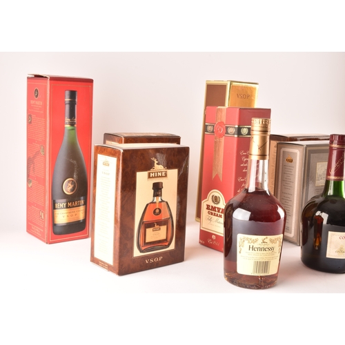 315 - A collection of four bottles of Hine V.S.O.P cognac, together with a Hine frare and delicate champag... 