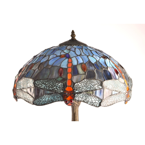 250 - Two Tiffany style coloured led glass table lamps, one decorated with dragonflies measuring 62 cm, th... 