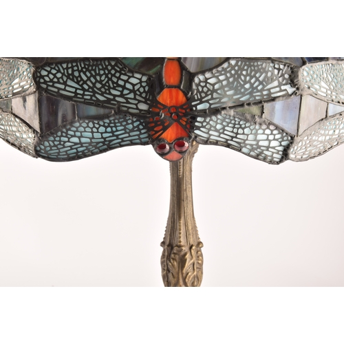 250 - Two Tiffany style coloured led glass table lamps, one decorated with dragonflies measuring 62 cm, th... 