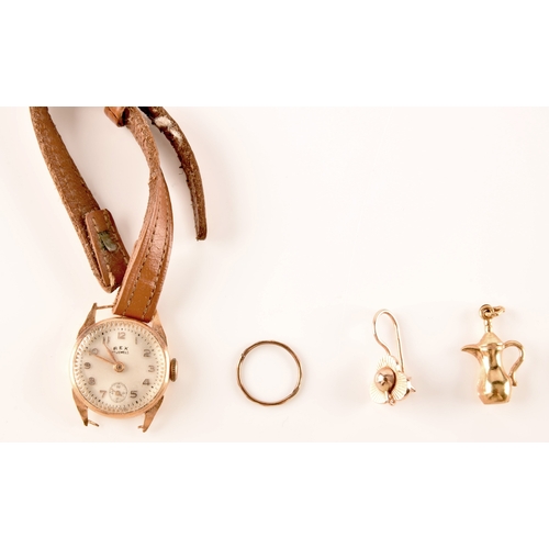 12 - A group of jewellery, including a 18ct yellow gold watch, a 9ct yellow gold sleeper earring and a 18... 