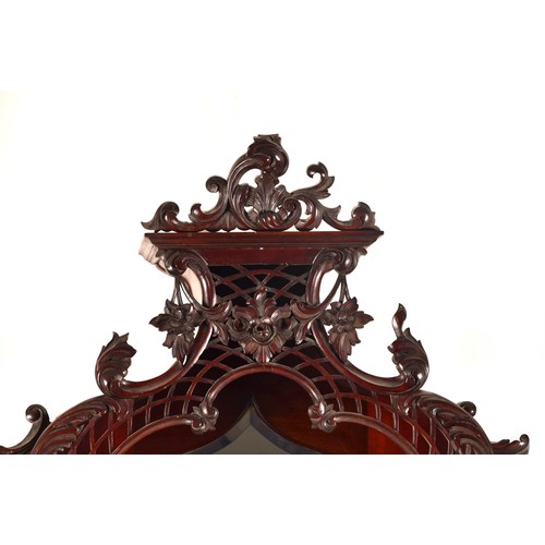 283 - A 19th century carved mahogany display cabinet, the mirrored back with elaborate carved and scrolled... 