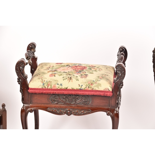 284 - A small group of furniture including a three tier mahogany cake stand with tripod base, a Victorian ... 