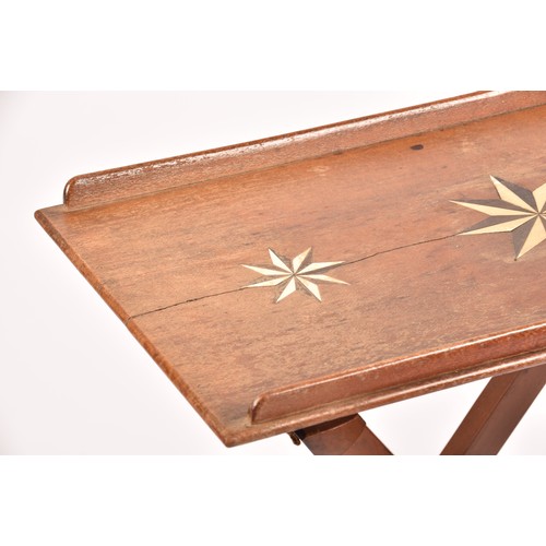 294 - A George III oak butlers tray on stand,  the top inlaid with ivory and rosewood stars, supported on ... 