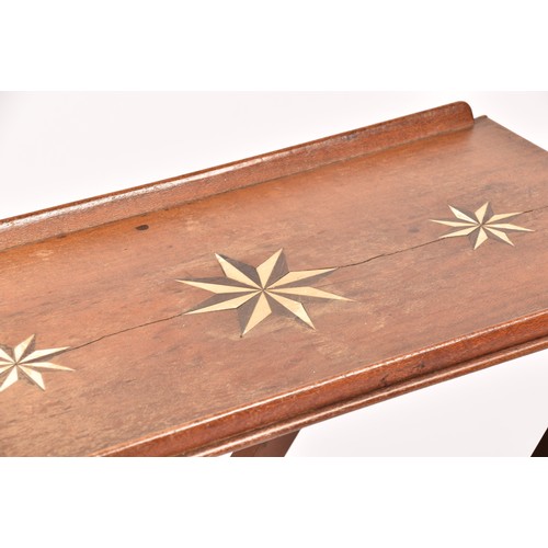 294 - A George III oak butlers tray on stand,  the top inlaid with ivory and rosewood stars, supported on ... 