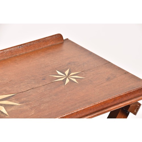 294 - A George III oak butlers tray on stand,  the top inlaid with ivory and rosewood stars, supported on ... 