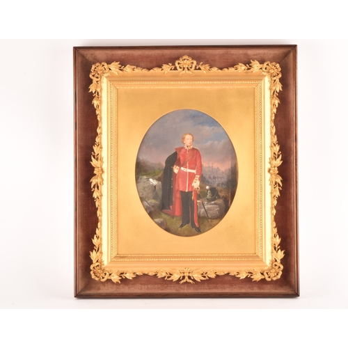 158 - Two ornate gilt framed pictures, including a 19th century framed oil painting of a young English arm... 