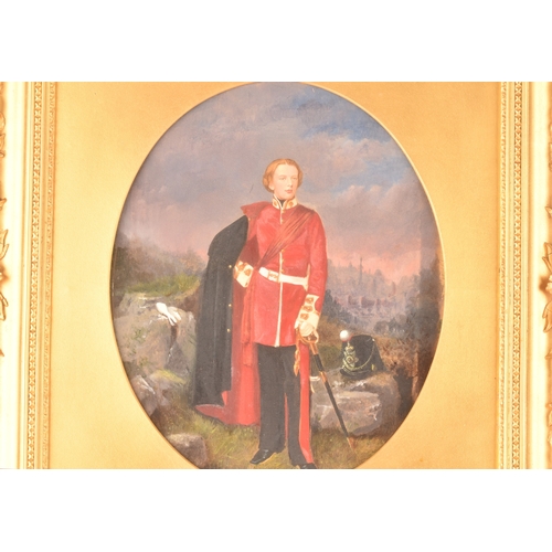 158 - Two ornate gilt framed pictures, including a 19th century framed oil painting of a young English arm... 