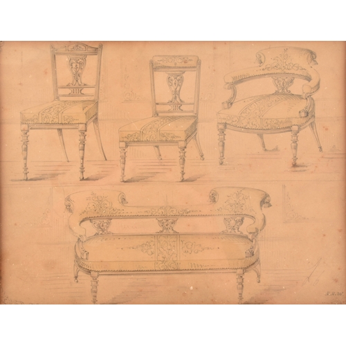 160 - A set of 19th century furniture designs from the Hilliard furniture company, pencil and wash on pape... 