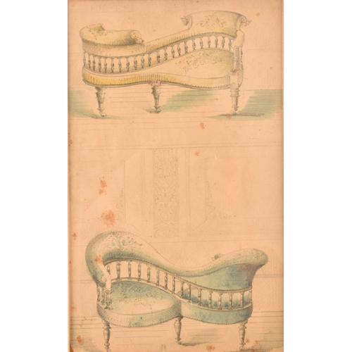 160 - A set of 19th century furniture designs from the Hilliard furniture company, pencil and wash on pape... 