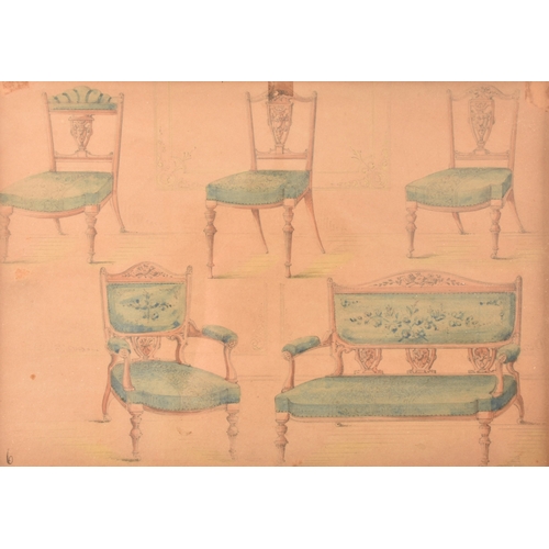 160 - A set of 19th century furniture designs from the Hilliard furniture company, pencil and wash on pape... 