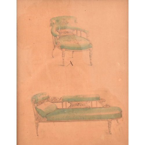 160 - A set of 19th century furniture designs from the Hilliard furniture company, pencil and wash on pape... 