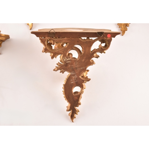 253 - A group of eight carved gilt sconces, largest measuring 22.5 cm height x 20 cm width, six sconces me... 