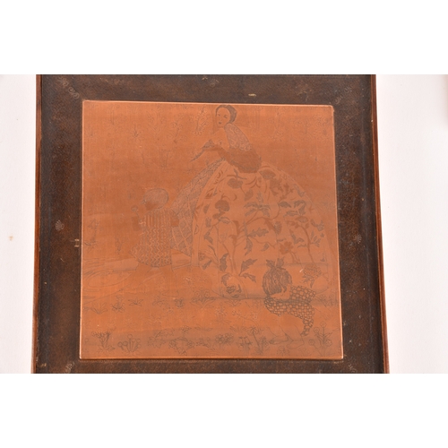 203 - A collection of nine copper printing plates, depicting various subject matters such as classical ima... 