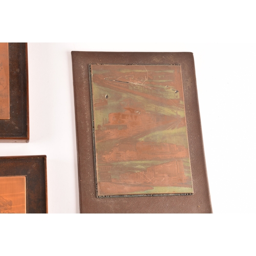 203 - A collection of nine copper printing plates, depicting various subject matters such as classical ima... 