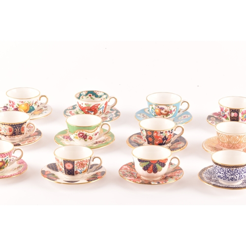 227 - A collection of Royal Worcester twelve miniature cups and saucers of varying designs, two unmarked m... 