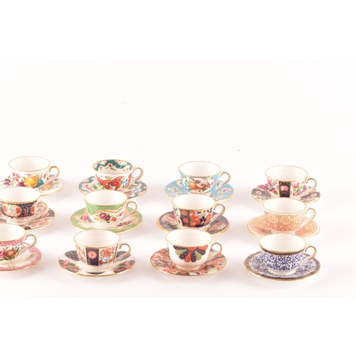 227 - A collection of Royal Worcester twelve miniature cups and saucers of varying designs, two unmarked m... 