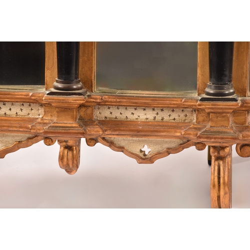 295 - A architectural gilt and painted five panel wall mirror, each panel with gothic carved surround, col... 