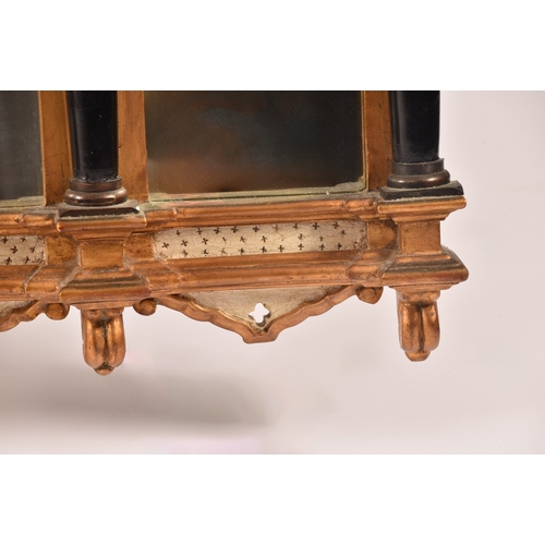 295 - A architectural gilt and painted five panel wall mirror, each panel with gothic carved surround, col... 