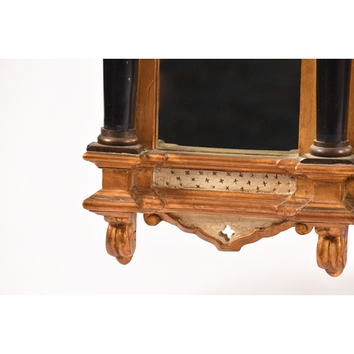 295 - A architectural gilt and painted five panel wall mirror, each panel with gothic carved surround, col... 