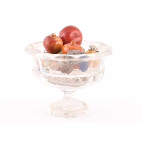 228 - A 19th century cut lead glass fruit bowl, supported on a hexagonal pedestal, together with a collect... 