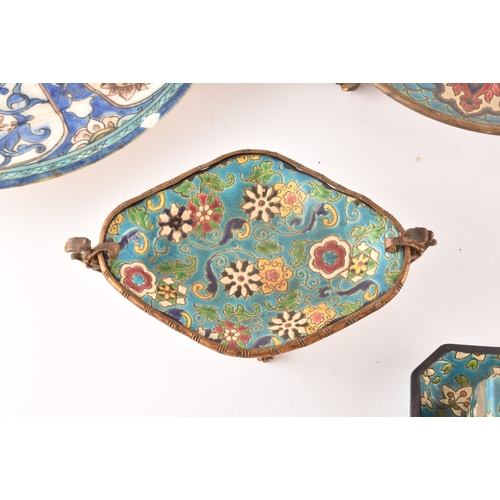 230 - A collection of decorative items, including a French Longwy cloisonné enamel tray and stand, a small... 