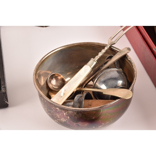 117 - A small collection of silver items and plated items including a collection of cutlery; a George V pi... 