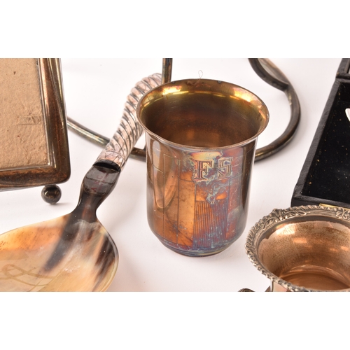 117 - A small collection of silver items and plated items including a collection of cutlery; a George V pi... 