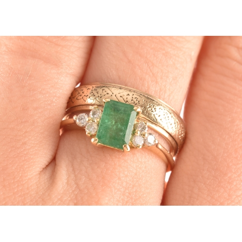 17 - An 18ct yellow gold ring, featuring an rectangular emerald with an approximate weight of 1.10 carats... 