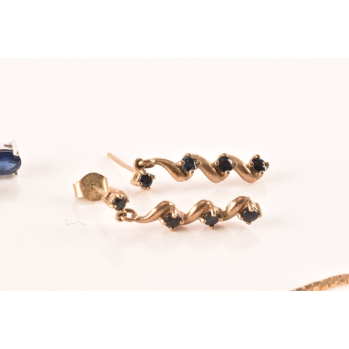 25 - A group of assorted jewellery to include a pair of 9ct yellow gold and sapphire studs, a pair of 9ct... 