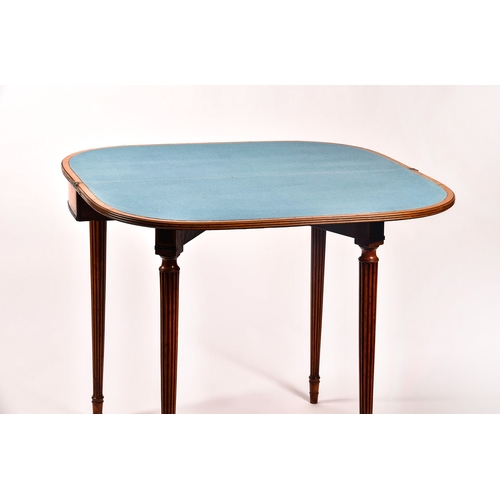 300 - A Regency satinwood fold over card table, with rosewood cross banding, blue baize lined interior and... 